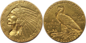 Weltmünzen und Medaillen, Vereinigte Staaten / USA / United States. Indianerkopf. 5 Dollars 1910, Philadelphia. Gold. 8,33 g. KM 129. Fast Vorzüglich...