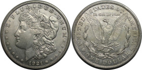 Weltmünzen und Medaillen, Vereinigte Staaten / USA / United States. "Morgan Dollar". 1 Dollar 1921 S. 26,73 g. 0.900 Silber. 0.77 OZ. KM 110. Fast Ste...