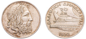 Greece, First Republic, 1924-1935. 20 Drachmai, 1930, London mint, 11.36g (KM73; Divo 104).

Good extremely fine.