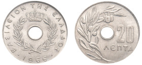 Greece, King Constantine II, 1964-1973. 20 Lepta, 1966, First Type, Vienna mint (KM79).

Graded MS67 NNC (National Numismatic Certification).