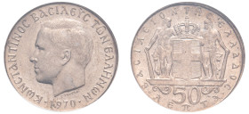 Greece, King Constantine II, 1964-1973. 50 Lepta, 1970, First Type, Bombay mint (KM88).

Graded MS65 NGC.