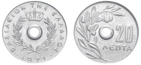 Greece, King Constantine II, 1964-1973. 20 Lepta, 1971, First Type, Kremnitz mint (KM79).

Graded MS66 ANACS.