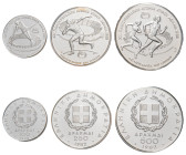 Greece, Third Republic, 1974-. Official Proof set, 100-250-500 Drachmai, 1982, Athens mint (KM136, 138, 140).

Uncirculated proof (3), accompanied wit...