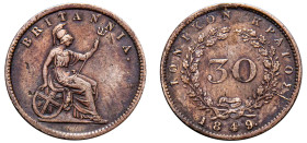 Greece, Ionian Islands, British Administration, 1809-1863. 30 Lepta, 1849, 1.39g (KM35).

Very fine.