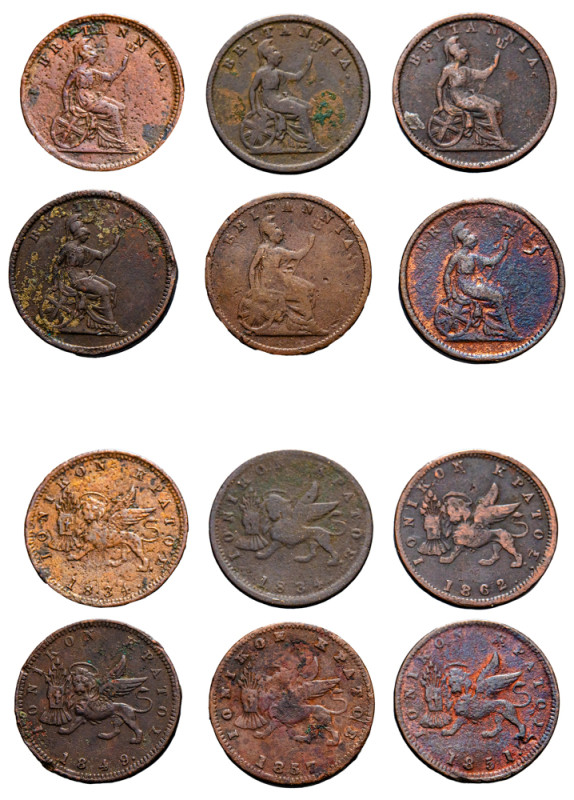 Greece, Ionian Islands, British Administration, 1809-1863. Lot of 6 coins compri...