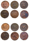 Greece, Ionian Islands, British Administration, 1809-1863. Lot of 6 coins comprising Lepton (6), 1834 (2); 1849; 1851; 1857; 1862, each 1.65g to 1.84g...