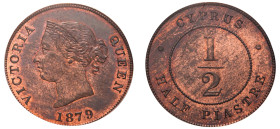 Cyprus, British Administration, Victoria, 1837-1901. 1/2 Piastre, 1879, Royal mint (KM2; Fitikides 13).

Graded MS63RB PCGS.

Superb surfaces with bri...