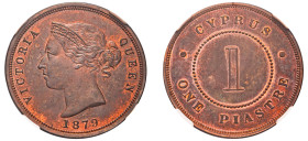 Cyprus, British Administration, Victoria, 1837-1901. Piastre, 1879, Royal mint (KM3.1; Fitikides 26).

Graded MS63BN NGC.

Exceptional details and lus...
