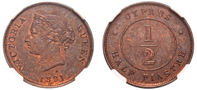 Cyprus, British Administration, Victoria, 1837-1901. 1/2 Piastre, 1881 H, Ralph Heaton & Sons mint (KM2; Fitikides 15).

Graded MS61BN NGC.