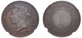 Cyprus, British Administration, Victoria, 1837-1901. Piastre, 1886, Royal mint (KM3.2; Fitikides 32).

Graded MS61BN NGC.

Sharp example with some rem...