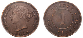 Cyprus, British Administration, Victoria, 1837-1901. Piastre, 1889, Royal mint (KM3.2; Fitikides 34).

Graded XF40 PCGS.
Only one in higher designatio...