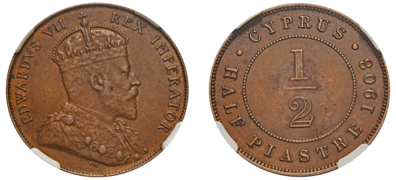 Cyprus, British Administration, Edward VII, 1901-1910. 1/2 Piastre, 1908, Royal ...