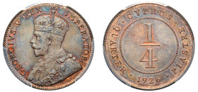 Cyprus, British Administration, George V, 1910-1936. 1/4 Piastre, 1926, Royal mint (KM16; Fitikides 52).

Graded MS65BN PCGS.
Top Pop, 2 examples in M...
