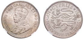 Cyprus, British Administration, George V, 1910-1936. 45 Piastres, 1928, Royal mint, struck to commemorate the 50th Anniversary of British Rule in Cypr...