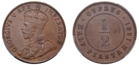 Cyprus, British Administration, George V, 1910-1936. 1/2 Piastre, 1931, Royal mint (KM17; Fitikides 56).

Graded MS62BN PCGS.

Sharp strike with a cho...