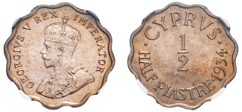 Cyprus, British Administration, George V, 1910-1936. 1/2 Piastre, 1934, Royal mi...