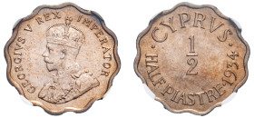 Cyprus, British Administration, George V, 1910-1936. 1/2 Piastre, 1934, Royal mint (KM20; Fitikides 57).

Graded MS65 NGC.