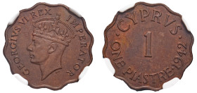 Cyprus, British Administration, George VI, 1936-1952. Piastre, 1942, Royal mint (KM23a; Fitikides 77).

Uniform milk chocolate patina with some red hi...