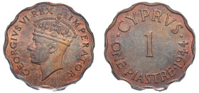 Cyprus, British Administration, George VI, 1936-1952. Piastre, 1944, Royal mint (KM23a; Fitikides 79).

Graded MS64RB PCGS.
Top Pop, 9 examples in MS6...