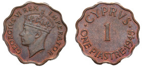 Cyprus, British Administration, George VI, 1936-1952. Piastre, 1945, Royal mint (KM23a; Fitikides 80).

Strong details with outstanding lustrous surfa...