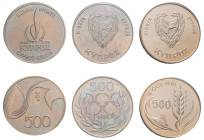 Cyprus, Republic, 1960-. Lot of 3 coins comprising 500 Mils, 1978, Human Rights, 14.08g (KM48; Fitikides 157); 500 Mils, 1980, Olympic Games Moscow, 1...