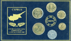 Cyprus, Republic, 1960-. Set with 1/2 Cent, 1983, Royal mint (KM52; Fitikides 160); 1 and 5 Cents, 1987, Royal mint (KM53.2, 55.2; Fitikides 163, 188)...