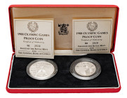 Cyprus, Republic, 1960-. Official set of AR Proof 50 Cents and AR Proof Pound, 1988, Seoul Olympic Games (KM60a, 61a; Fitikides 230P, 231P).

Uncircul...