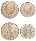 Cyprus, Republic, 1960-. Lot of 2 coins comprising 50 Cents, 1988, Seoul Olympic Games, 13.81g (KM60; Fitikides 230) and Pound, 1988, Seoul Olympic Ga...