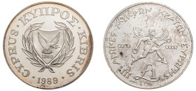Cyprus, Republic, 1960-. AR Proof Pound, 1989, 3rd Games of Small States of Europe, 28.31g (KM63a; Fitikides 232P).

About uncirculated proof.

From t...