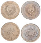 Cyprus, Republic, 1960-. Lot of 2 coins comprising Pound, 1989, 3rd Games of Small States of Europe (KM63; Fitikides 232) and Pound, 1989, 70th Annive...