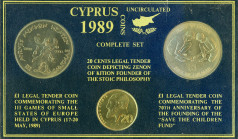 Cyprus, Republic, 1960-. Official set with 20 Cents, 1989, Royal mint (KM62.1; Fitikides 182); Pound, 1989, 3rd Games of Small States of Europe (KM63;...