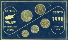 Cyprus, Republic, 1960-. Set with 1; 2; 5; 10 and 20 Cents, 1990, Royal mint (KM53.2, 54.2, 55.2, 56.2, 62.1; Fitikides 165, 177, 190, 201, 213).

Unc...
