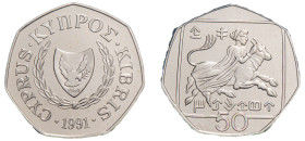 Cyprus, Republic, 1960-. 50 Cents, 1991, Abduction of Europe, 7.00g (KM66a; Fitikides 221B).

Uncirculated, in plastic case.

From the “Cypriot” colle...