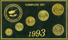 Cyprus, Republic, 1960-. Set with 1; 2; 5; 10; 20 and 50 Cents, 1993, Royal mint (KM53.3, 54.3, 55.3, 56.3, 62.2, 66; Fitikides 168, 180, 193, 204, 21...