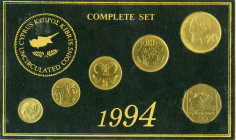 Cyprus, Republic, 1960-. Set with 1; 2; 5; 10; 20 and 50 Cents, 1994, Royal mint (KM53.3, 54.3, 55.3, 56.3, 62.2, 66; Fitikides 169, 181, 194, 205, 21...