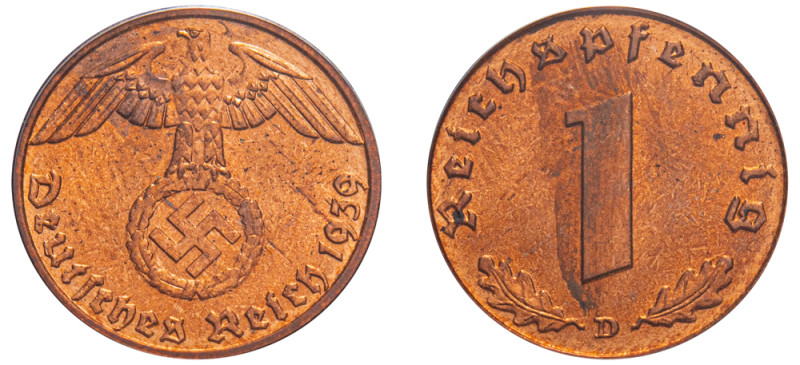 Germany, Third Reich, 1933-1945. Reichspfennig, 1939 D, Munich mint (KM89; J-361...