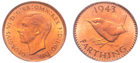 Great Britain, George VI, 1936-1952. 1/4 Penny (Farthing), 1943, Royal mint (KM843; S-4116).

Graded MS65RD PCGS.