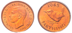 Great Britain, George VI, 1936-1952. 1/4 Penny (Farthing), 1945, Royal mint (KM843; S-4116).

Graded MS65RD PCGS.