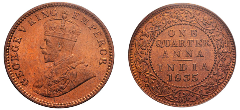 India, British India, George V, 1910-1936. 1/4 Anna, 1935 (c), Calcutta mint (KM...