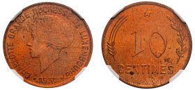 Luxembourg, Charlotte, 1919-1964. 10 Centimes, 1930, Stuttgart mint (KM41).

Graded MS64RD NGC.
Top Pop, the only example in MS64RD.

Ex Heritage Auct...