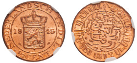 Netherlands East Indies, Wilhelmina, 1890-1948. 1/2 Cent, 1945 P, high ‘P’ variety, Philadelphia mint (KM314.2).

Graded MS66RD NGC.