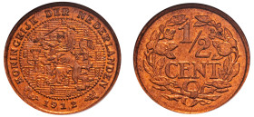 Netherlands, Wilhelmina, 1890-1948. 1/2 Cent, 1912, Utrecht mint (KM138).

Graded MS65RD NGC.