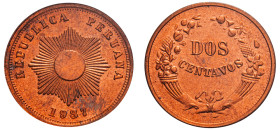 Peru, Republic, 1822-. 2 Centavos, 1937, thick planchet (KM212.1).

Graded MS65RD NGC.
Top Pop, 35 examples in MS65RD.