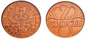 Poland, Second Republic, 1918-1939. 2 Grosze, 1939 W, Warsaw mint (KM-Y9a).

Graded MS63RD NGC.