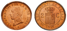 Spain, Alfonso XIII, 1886-1931. 2 Centimos, 1912 PC-V, 12 in star, Madrid mint (KM732).

Graded MS65RD PCGS.