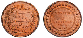 Tunisia, Muhammad IV, 1902-1906. 5 Centimes, AH1322 (1904) A, Paris mint (KM228).

Graded MS64RD PCGS.