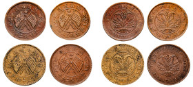 China, Hunan Province, Republic of China, 1912-1949. Lot of 4 coins comprising Brass 20 Cash, ND (1919), 9.38g (KM-Y-400b); 20 Cash, ND (1919), 10.85g...
