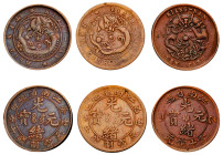 China, Kiangnan Province, Guangxu, 1875-1908. Lot of 3 coins comprising 10 Cash, Year 40 (1903), 7.37g (KM-Y-135.4); 10 Cash, Year 42 (1905), small ro...