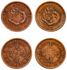 China, Kiangsu Province, Guangxu, 1875-1908. Lot of 2 coins comprising 10 Cash, ND (1902), reeded edge, 7.22g (KM-Y-162.4) and 10 Cash, Year 40 (1903)...