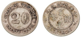 China, Kwangsi Province, Republic of China, 1912-1949. 2 Jiao (20 Cents), Year 9 (1920), spelled “KWANG-SI”, 5.21g (KM-Y-415a; LM-163).

Good very fin...